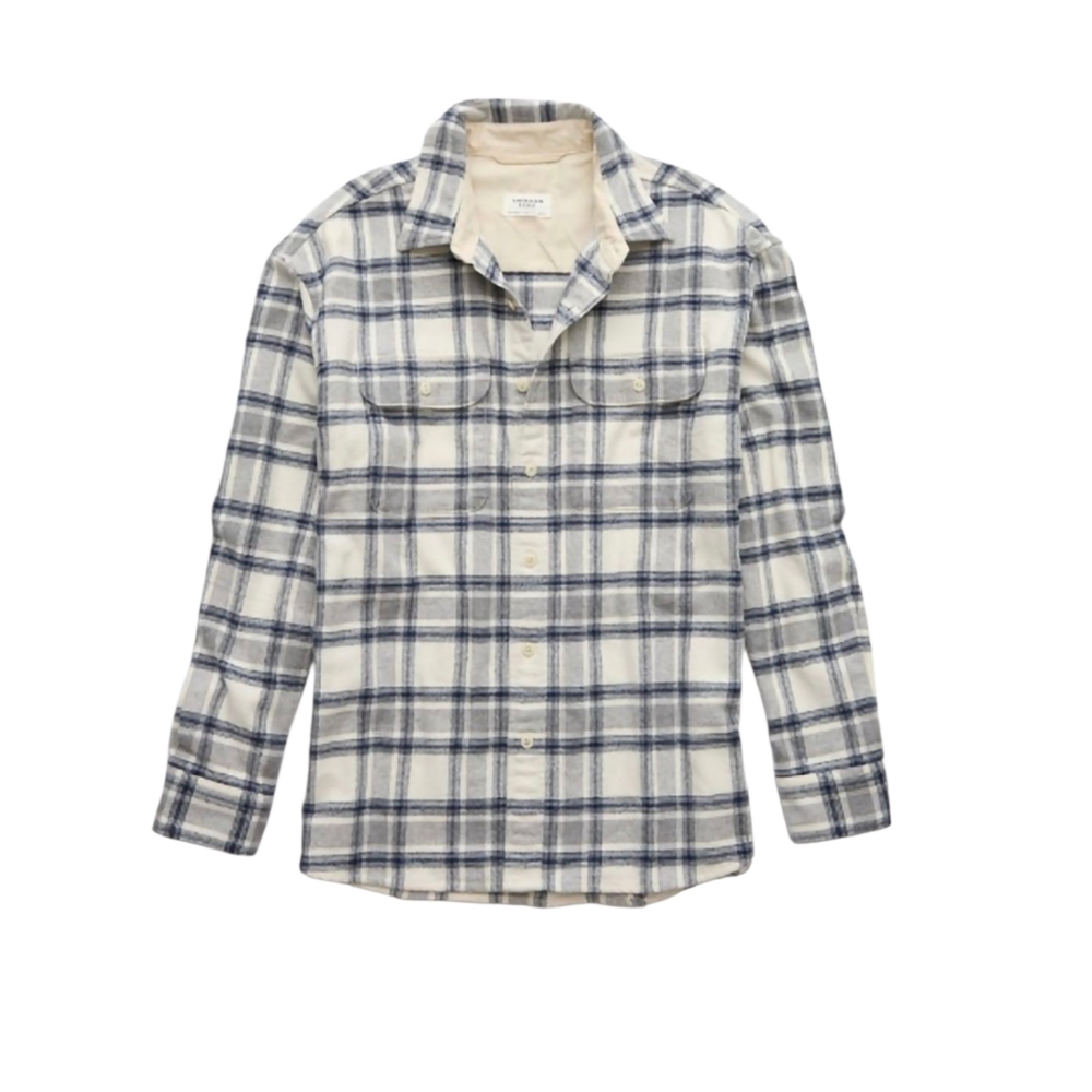 American Eagle Men's Fireside Flannel Shirt Cream Size XXXL